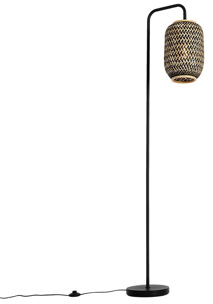 Ориенталска подова лампа бамбук с черен цвят - Yvonne