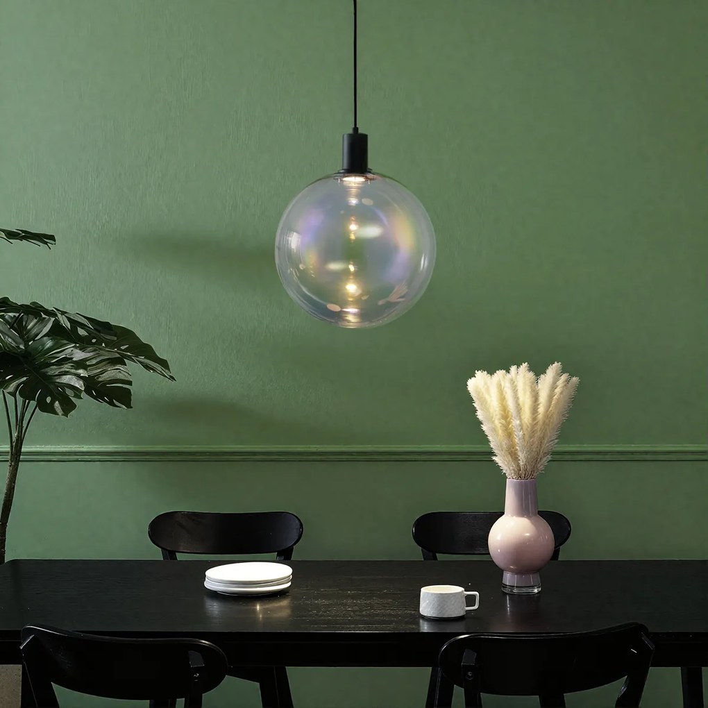 Дизайнерска висяща лампа черна с дъгово стъкло 35 см - Mallon