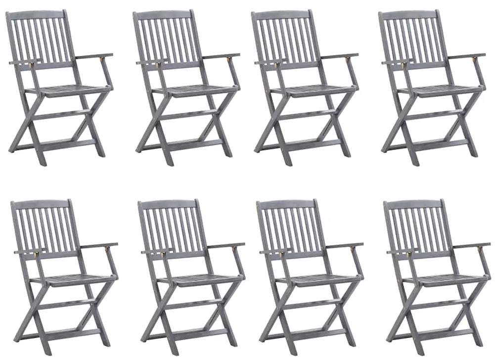 3078271 vidaXL Сгъваеми градински столове, 8 бр, с възглавници, акация масив