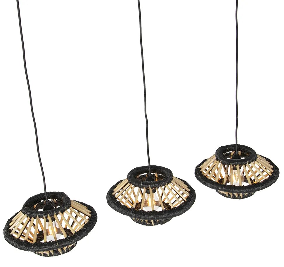 Ориенталски висящ аплик бамбук с черен овал 3-светлина - Evalin