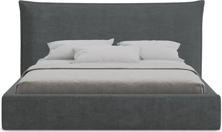Тъмносиво двойно легло 160x200 cm тапицирано с място за съхранение с включена подматрачна рамка Esala – Makamii