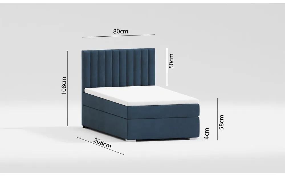 Тъмносиньо единично тапицирано легло с място за съхранение с включена подматрачна рамка 90x200 cm Bunny – Ropez