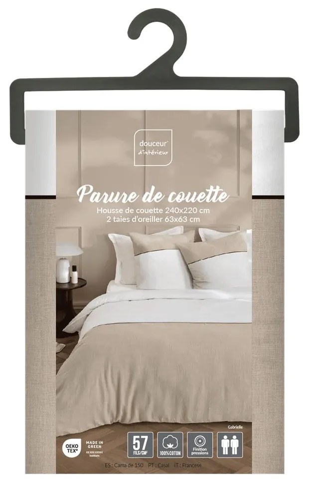 Бяло/бежово двойно удължено памучно спално бельо 240x220 cm Gabrielle – douceur d'intérieur