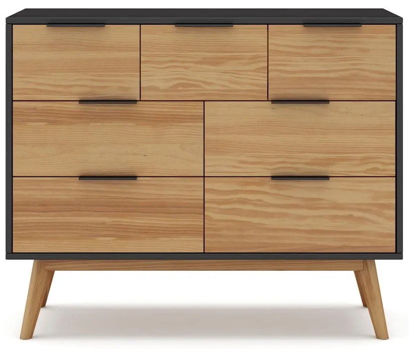 Нисък скрин от черен/естествен бор 120x83 cm Lavis - Marckeric