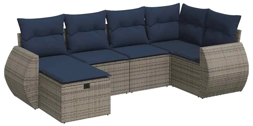 3325587 vidaXL Градински диван с възглавници, 6 части, полиратан, сив