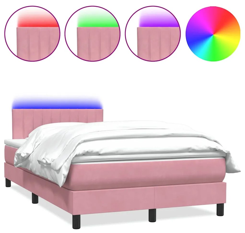 3317120 vidaXL Боксспринг легло с матрак и LED, розово, 120x220 см, кадифе