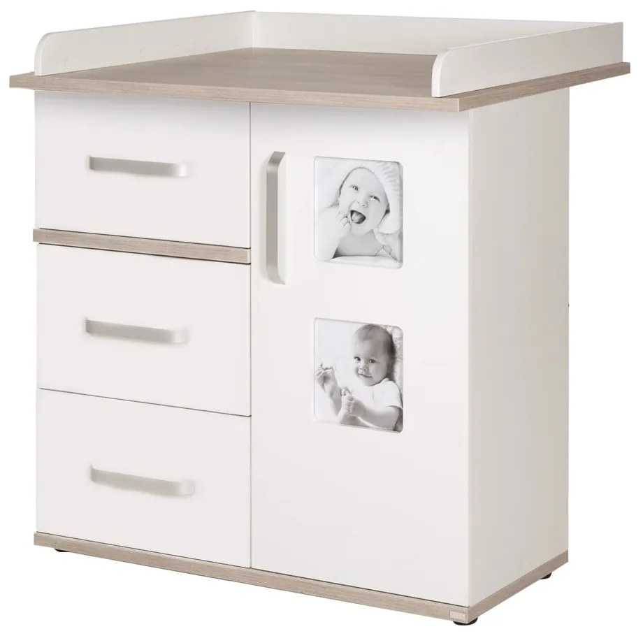 Бял висок скрин в декор от бряст с масичка за преповиване 94x102 cm Moritz - Roba