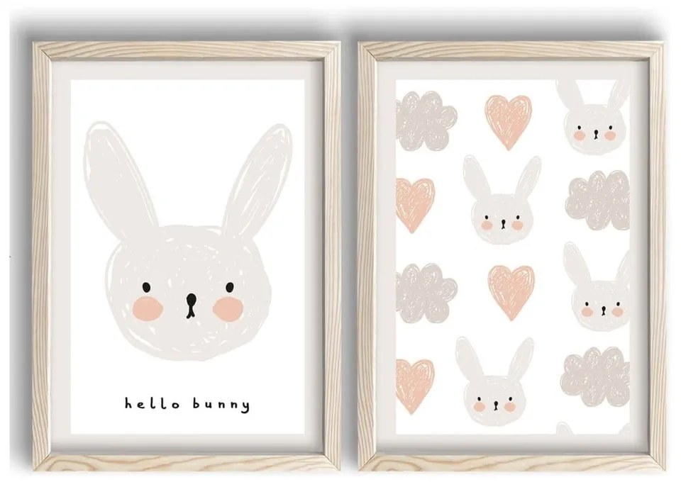 Детски картини в комплект от 2 броя 38x53 cm Hello Bunny - Wallity