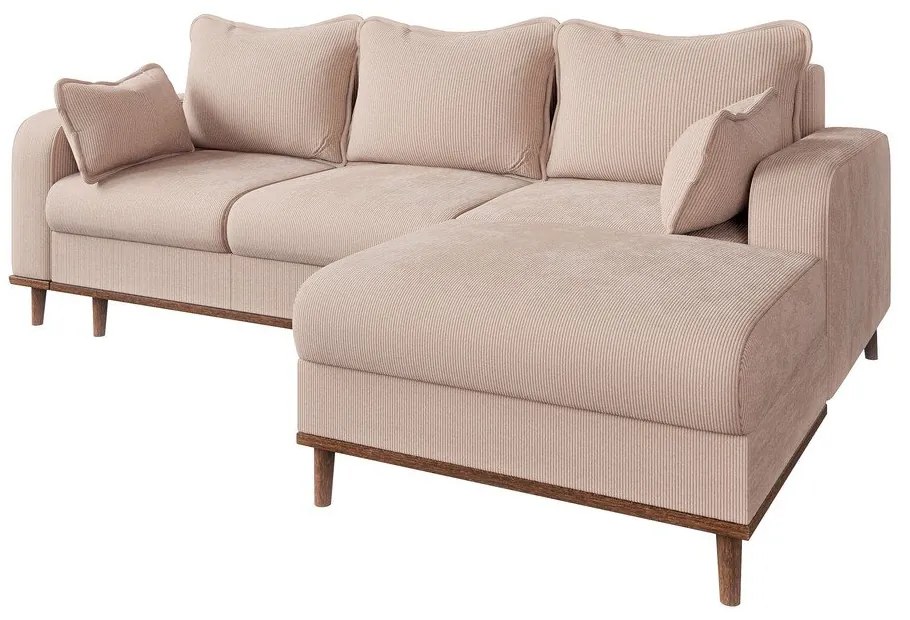 Бежов ъглов диван от рипсено кадифе (десен ъгъл) Beata – Ropez