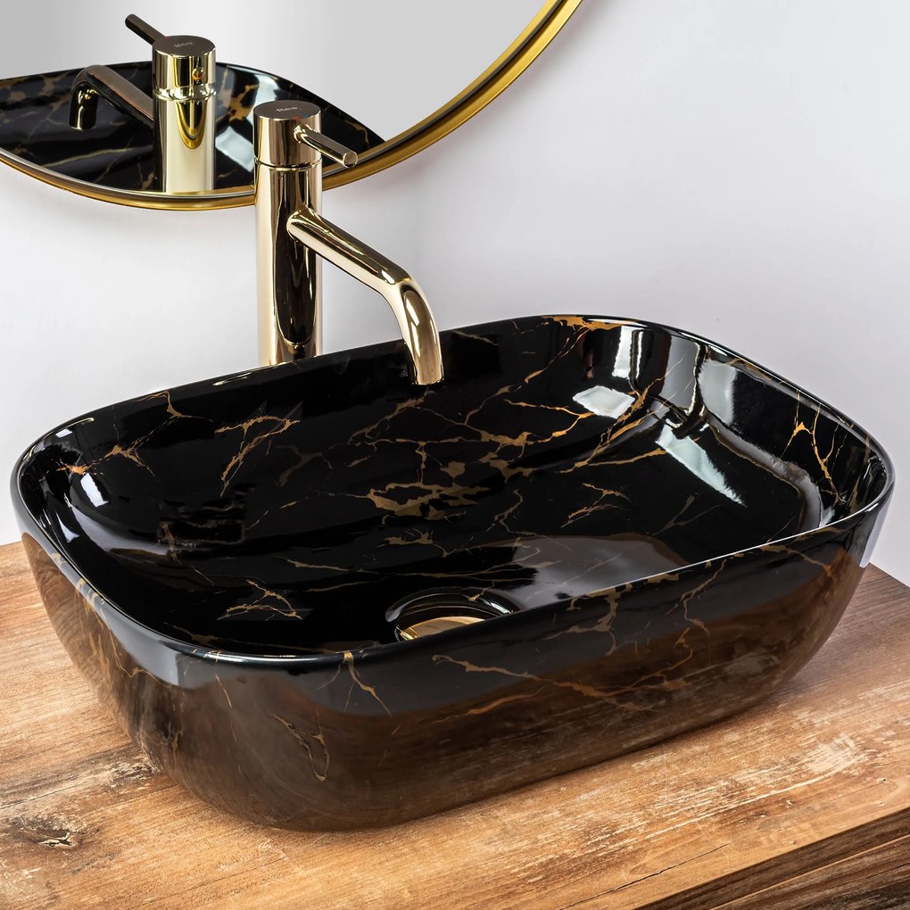 Умивалник за плот Rea Belinda Black Marble shiny