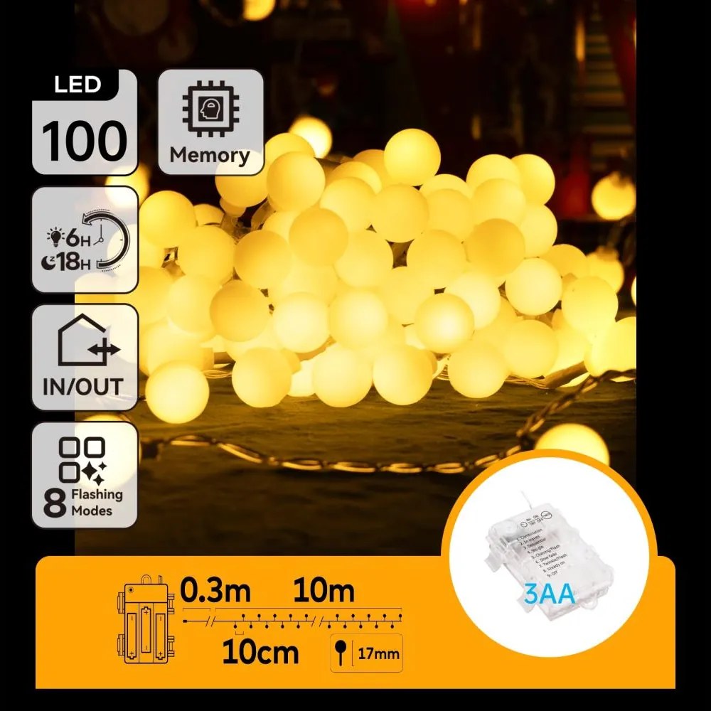Aigostar - LED външна гирлянда 100xLED/3xAA/8 функции 10,3 m IP44 топло бяло