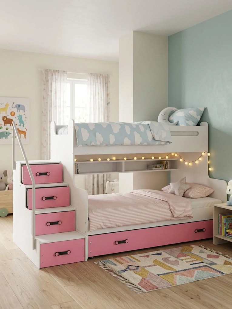 Двуетажно легло Steps-White - Pink