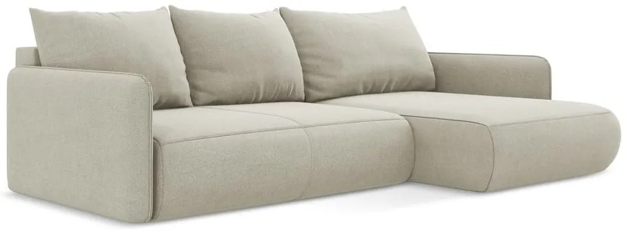 Кремав разтегателен ъглов диван с място за съхранение (десен ъгъл) Nanea – Makamii