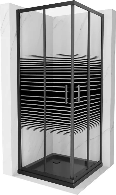 Mexen Rio квадратна душ кабина 70 x 70 см, черни ленти, черна + тава Flat, черна - 860-070-070-70-20-4070B