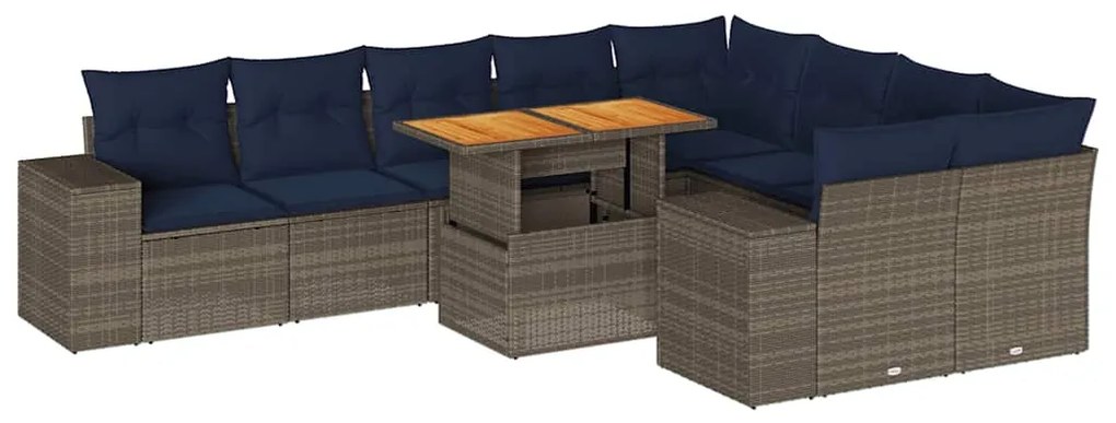 3327421 vidaXL Градински комплект диван с възглавници 10 части сив полиратан