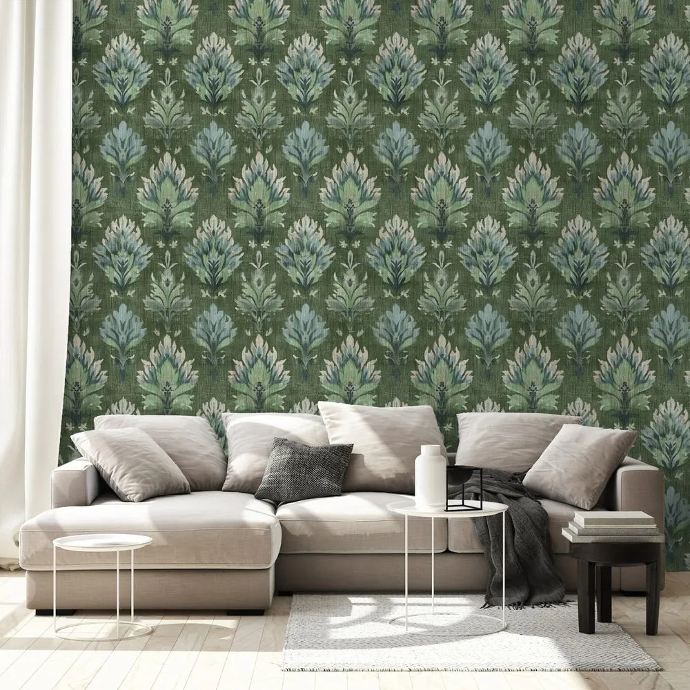 Тапет – Зелени винтидж растителни орнаменти