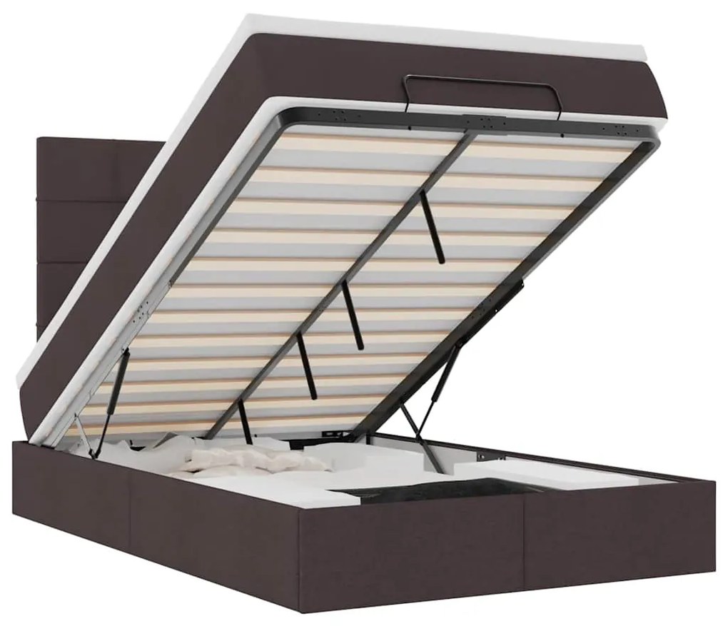 3313992 vidaXL Османска легло с матрак и LED, тъмнокафяво, 120x190 см, плат