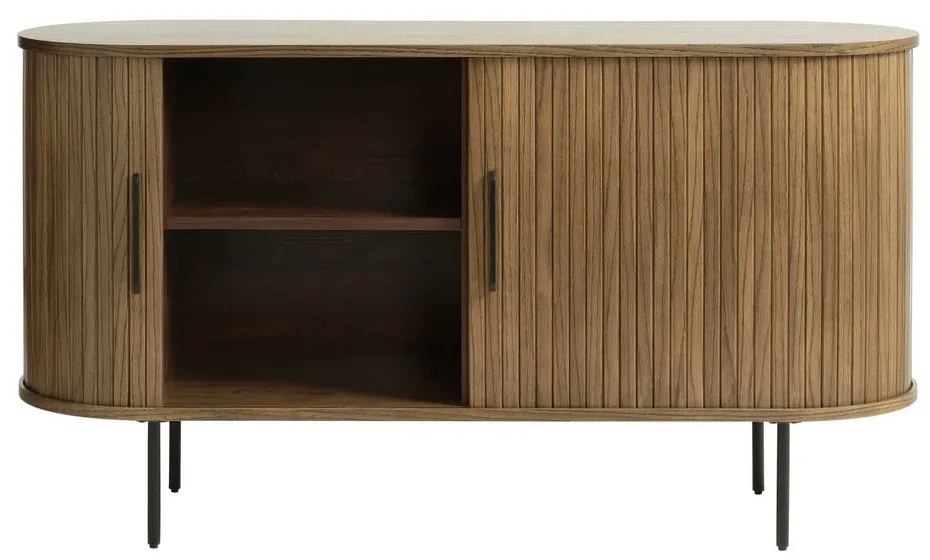 Кафяв нисък скрин от декор от дъб с плъзгащи се врати 140x76 cm Nola – Unique Furniture