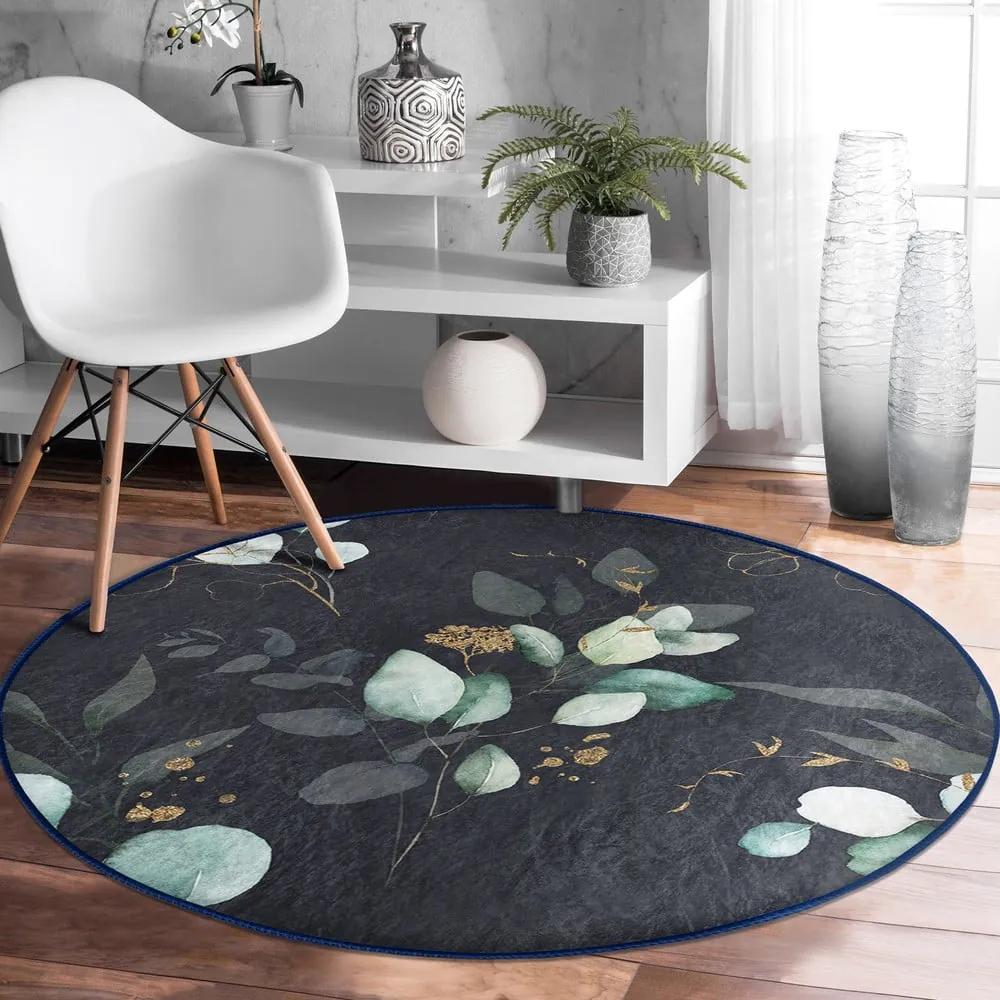 Тъмносив кръгъл килим подходящ за пране и за прахосмукачки роботи ø 80 cm Comfort – Mila Home