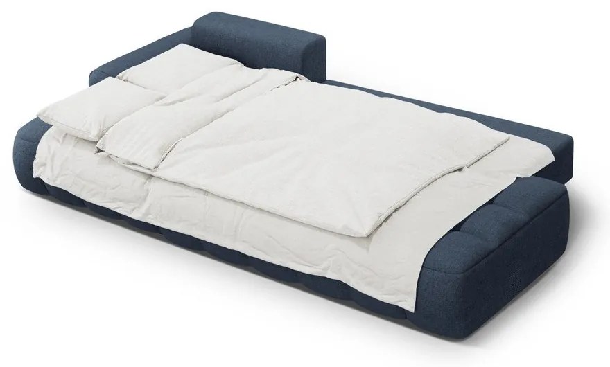 Тъмносин сгъваем/с място за съхранение ъглов диван (ляв ъгъл) Linz – Cosmopolitan Design