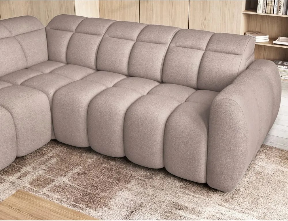 Светлокафяв разтегателен ъглов диван с място за съхранение от букле (ляв ъгъл L форма) Falconn – ELTAP