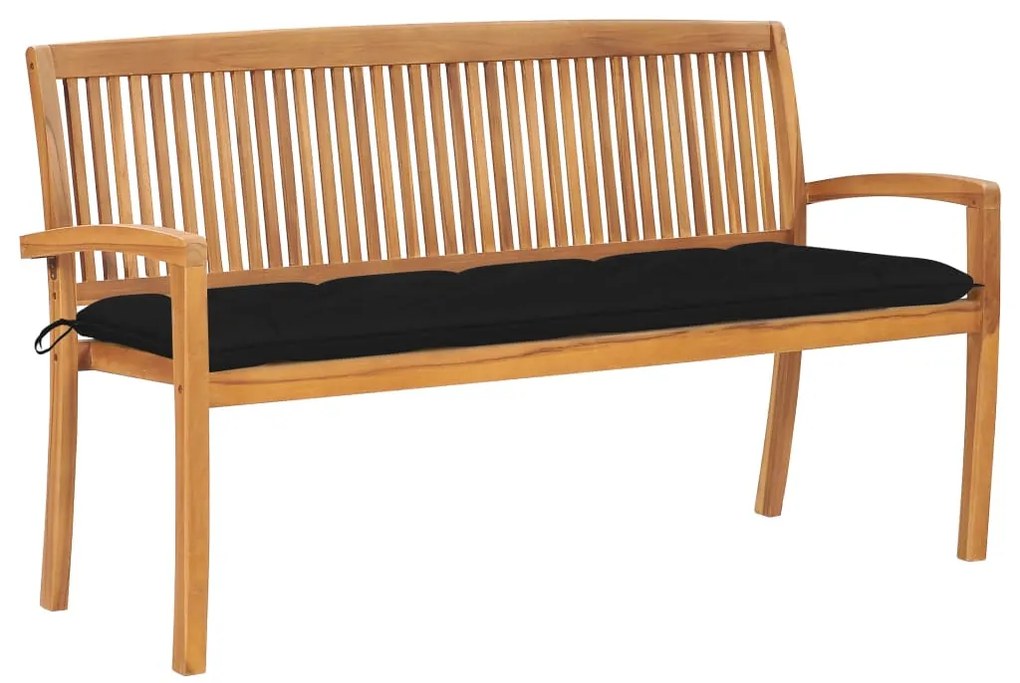 3063328 vidaXL Стифираща градинска пейка с възглавница, 159 см, тик масив
