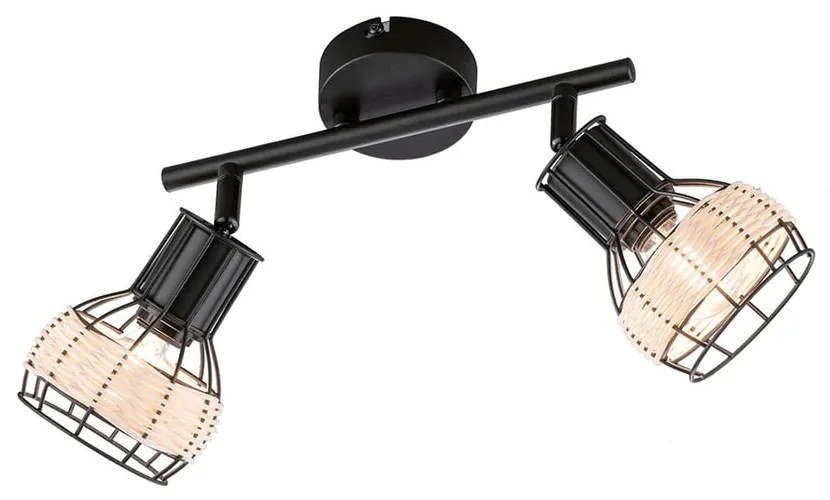 Черно осветително тяло за таван с метален и ратанов абажур 10x28 cm Straw – Fischer &amp; Honsel