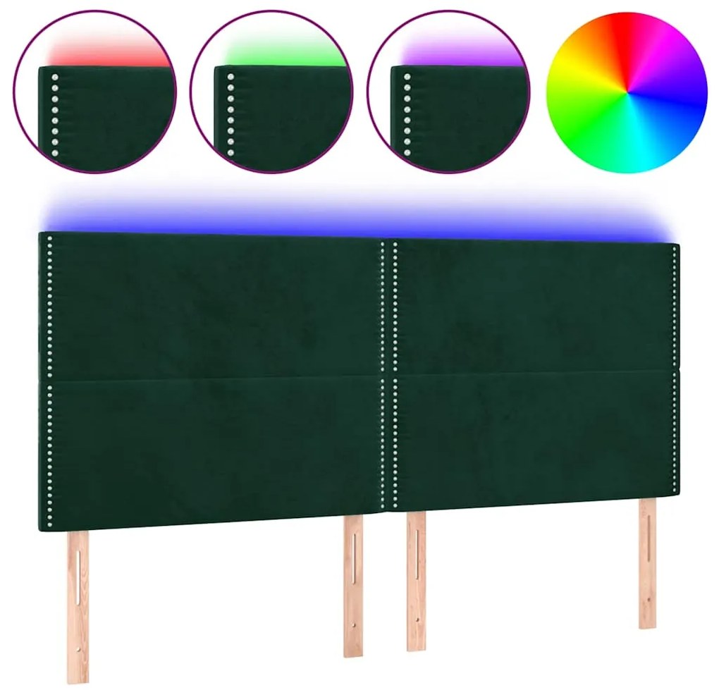 3122347 vidaXL LED горна табла за легло, тъмнозелена, 180x5x118/128 см, кадифе