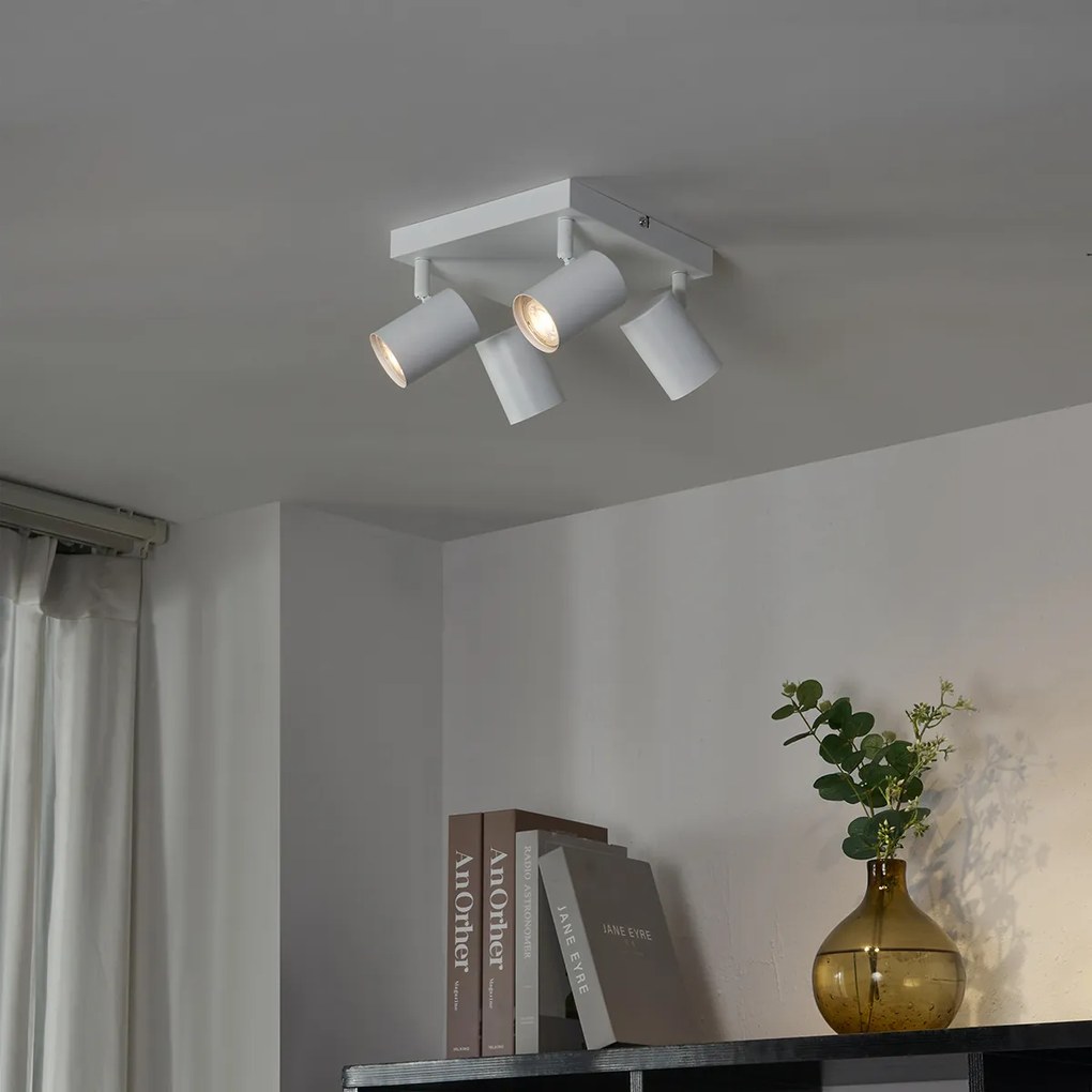 Модерна таванна лампа бяла 4-лампи регулируема квадратна - Jeana