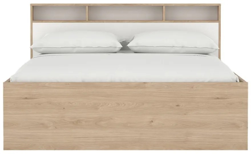 Двойно легло от дъбов декор с място за съхранение без ламелно дъно в естествен цвят 160x200 cm Ikast – Tvilum