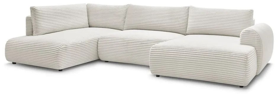 Кремав сгъваем/с място за съхранение ъглов диван от рипсено кадифе (ляв ъгъл/U форма) Lucien – Bobochic Paris