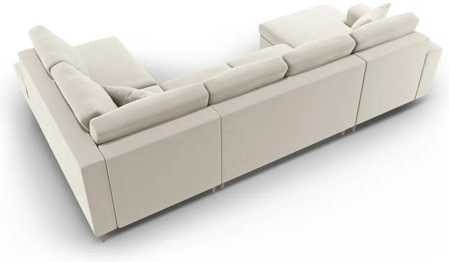 Бежов кадифен разтегателен ъглов диван с място за съхранение (десен ъгъл/U форма) Kyoto – Cosmopolitan Design