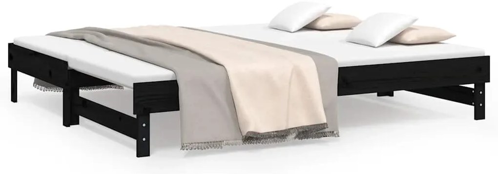 823388 vidaXL Разтегателна дневно легло черно 2x(80x200)см борово дърво масив