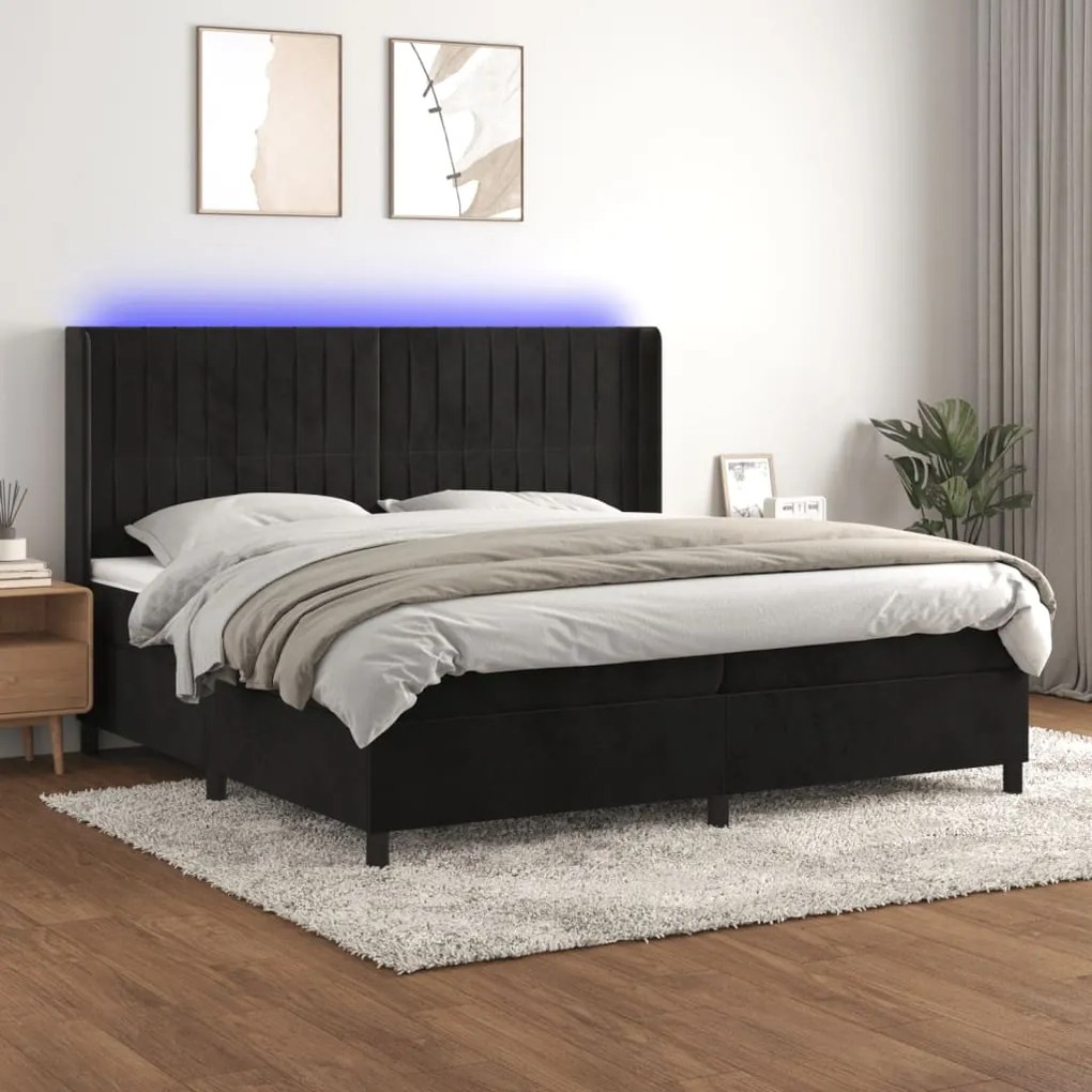 3139705 vidaXL Боксспринг легло с матрак и LED, черно, 200x200 см, кадифе