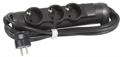 Legrand 694602  Разклонител 3х2P+E с кабел 3 метра, немски стандарт, Черен - 694602