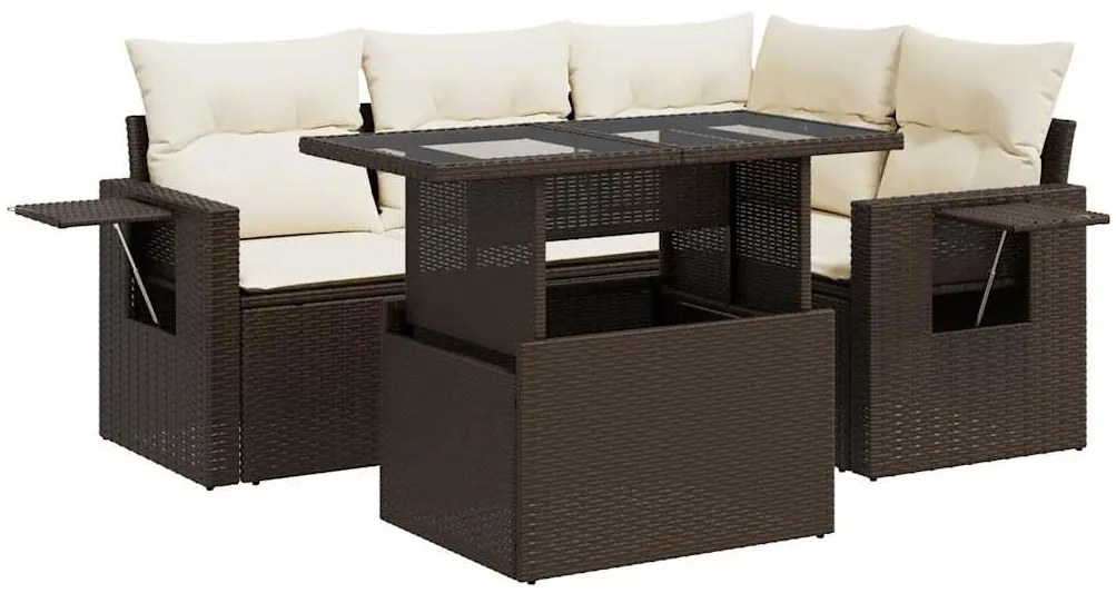 3326474 vidaXL Градински комплект с възглавници, 5 части, кафяв полиратан