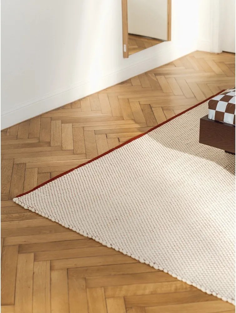 Червена/бежова ръчно изработена вълнена пътека 80x170 cm Lenu – noo.ma