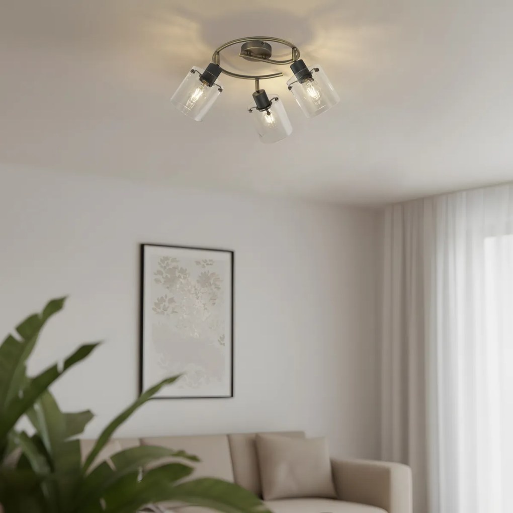 Дизайнерски таванен прожектор бронз с прозрачно стъкло кръгъл 3-светлини - Domo