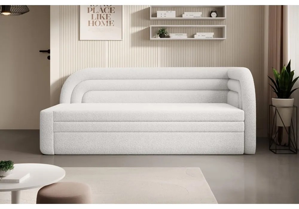 Кремав разтегателен диван с място за съхранение от букле десен ъгъл 223 cm Fabillo – ELTAP