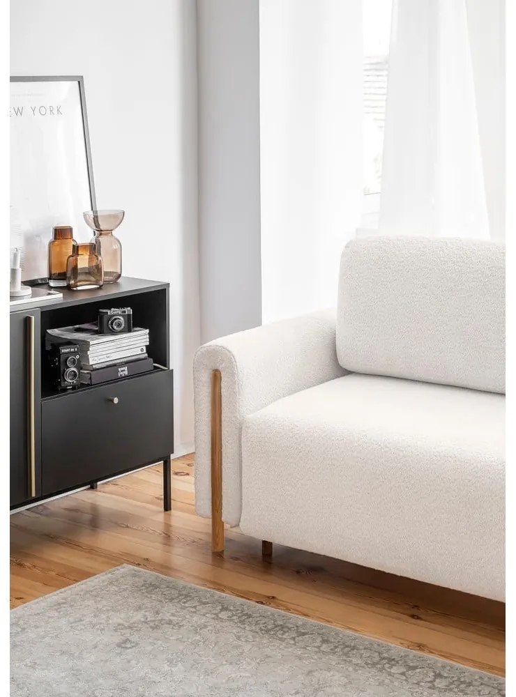 Кремав сгъваем/с място за съхранение диван от прежда с примки от букле 244 cm Arcadova – ELTAP