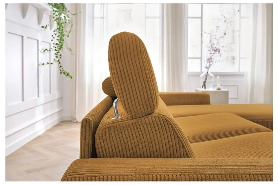 Разтегателен ъглов диван от рипсено кадифе в цвят горчица (променлив) Monaco – Bobochic Paris