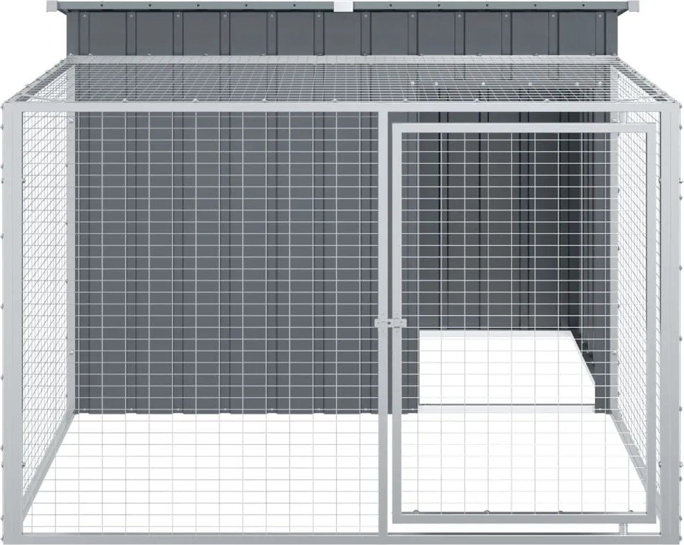 Кучешка къща с волиера, антрацит, 153x194x110 см, стомана