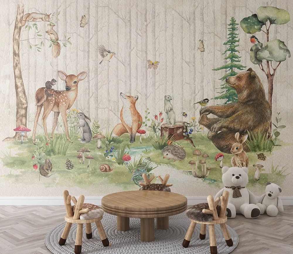 Фототапет за детска стая с мечка и горски животни – Woodland Friends