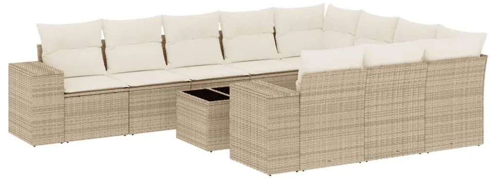 3255435 vidaXL Градински диван с възглавници, 11 части, бежов полиратан
