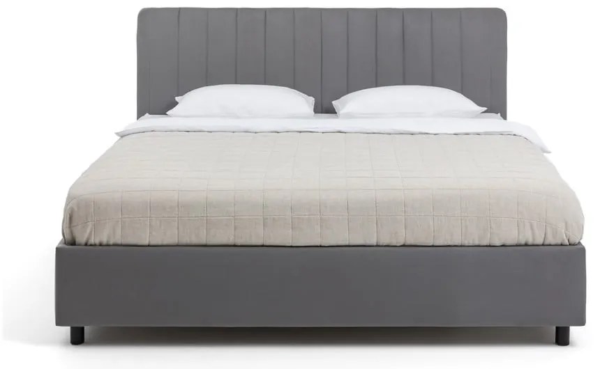 Сиво тапицирано двойно легло с място за съхранение и матрак с решетка 160x200 cm Myra Slim Line - Bonami Selection