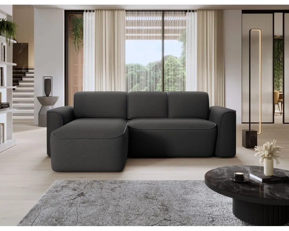 Антрацитен ъглов диван от прежда с примки от букле (ляв ъгъл) Ume – ELTAP