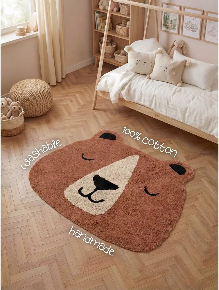Кафяв памучен детски килим подходящ за пране/ръчно изработен 101x120 cm Snuggle Benni – Hanse Home