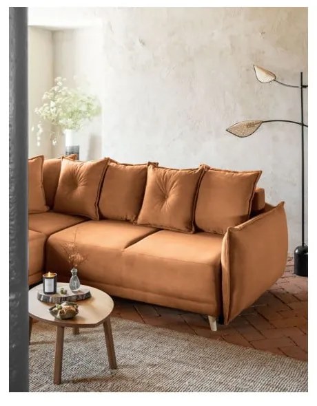 Разтегателен диван от велур в тухлен цвят (променлив) Lazy Lukka - Miuform