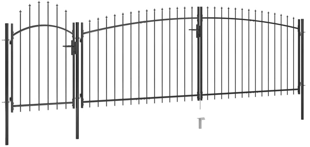 Градинска оградна порта с пики, 5x2 м, черна
