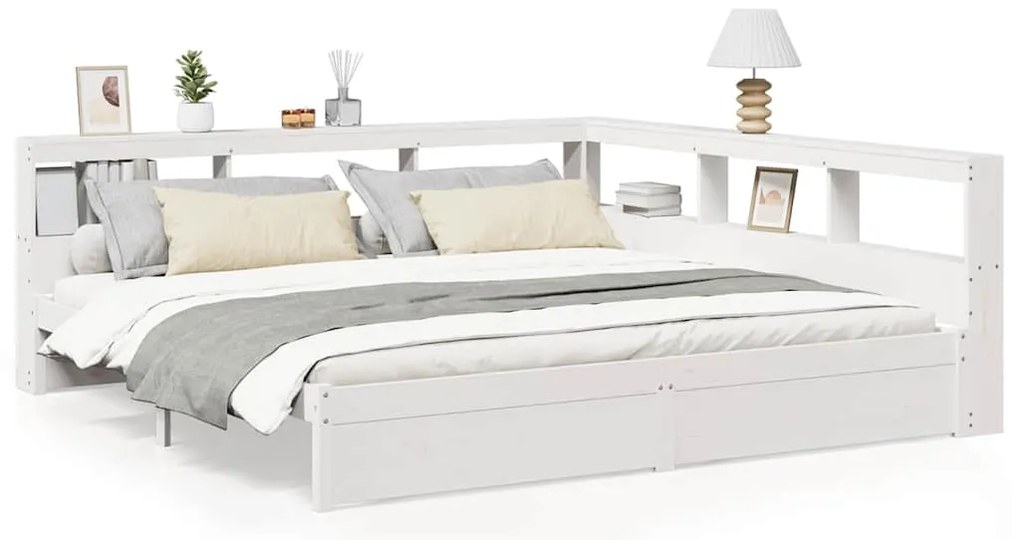 3324348 vidaXL Легло с етажерка за книги, без матрак, 160x200 см, бор масив